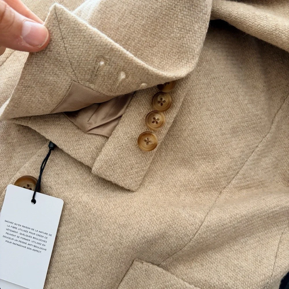 REISS Deal Stand Alone Wool-Blend Textured Blazer Jacket Beige Men 38R NWT $540